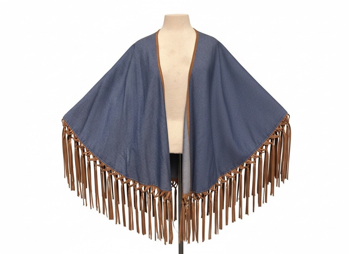 Denim Fringe Wrap - Faux suede fringe