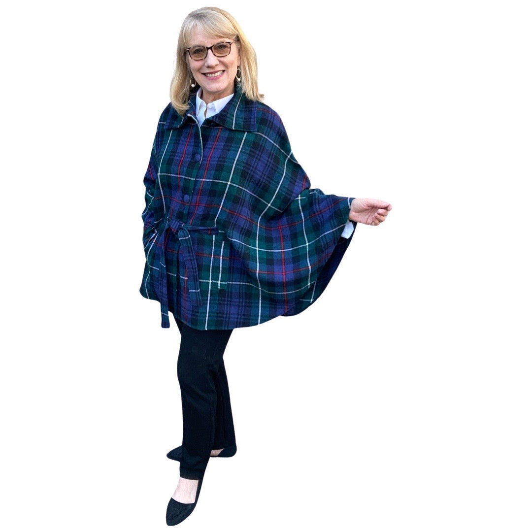 Nicole Cape Coat - Blue Plaid