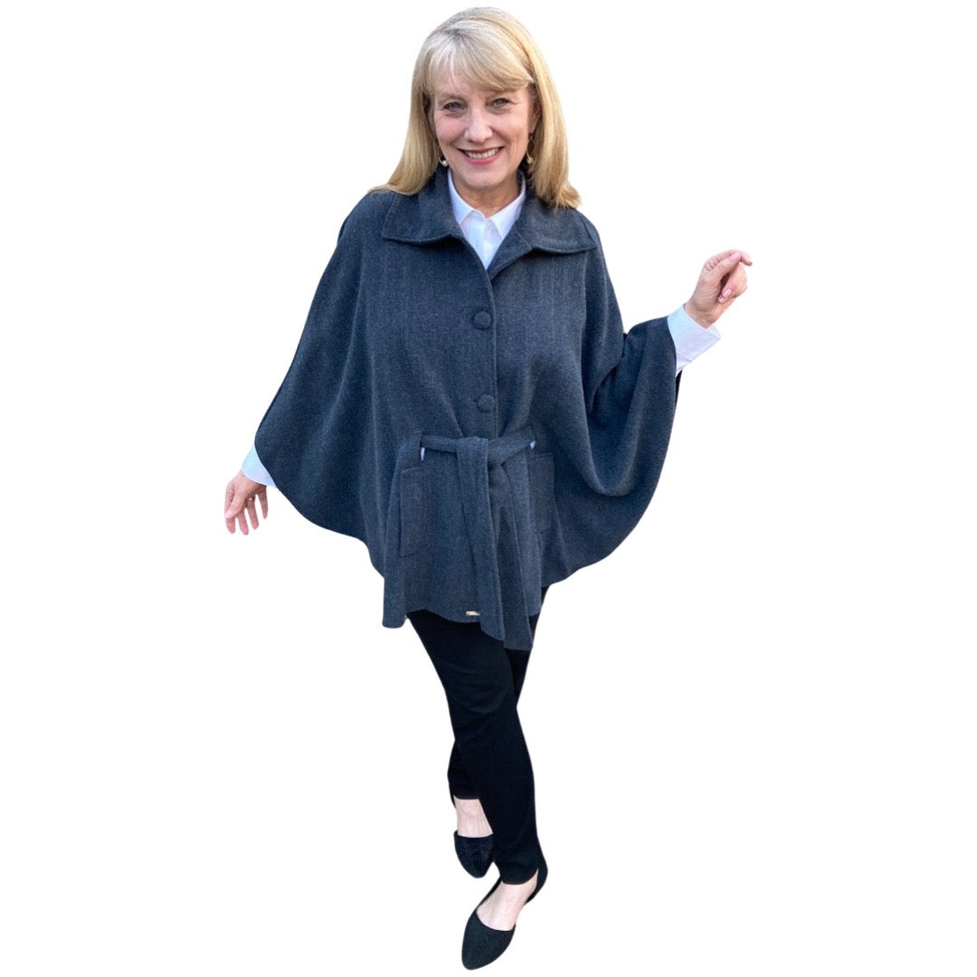 Nicole Cape Coat - Charcoal