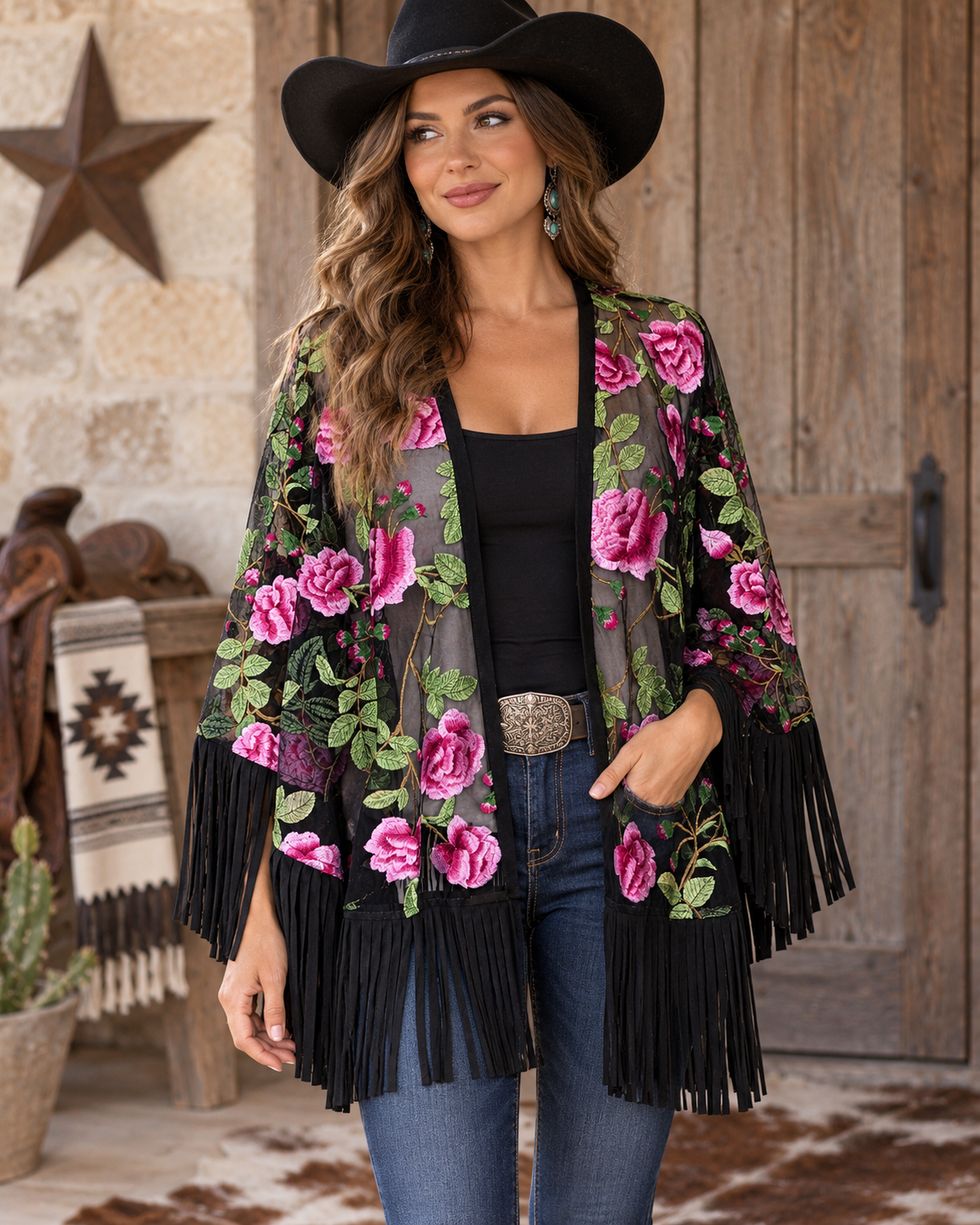 Floral Pink Rose Shawl Wrap