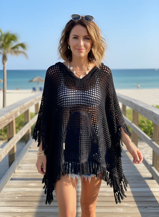 Malibu Beach Poncho - Black