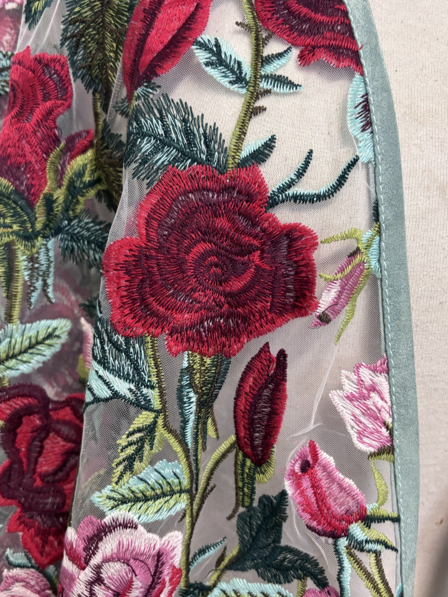 Floral Rose Shawl Wrap - Seafoam