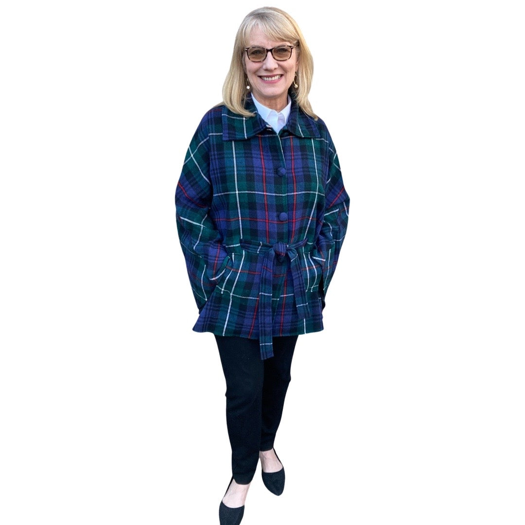 Nicole Cape Coat - Blue Plaid