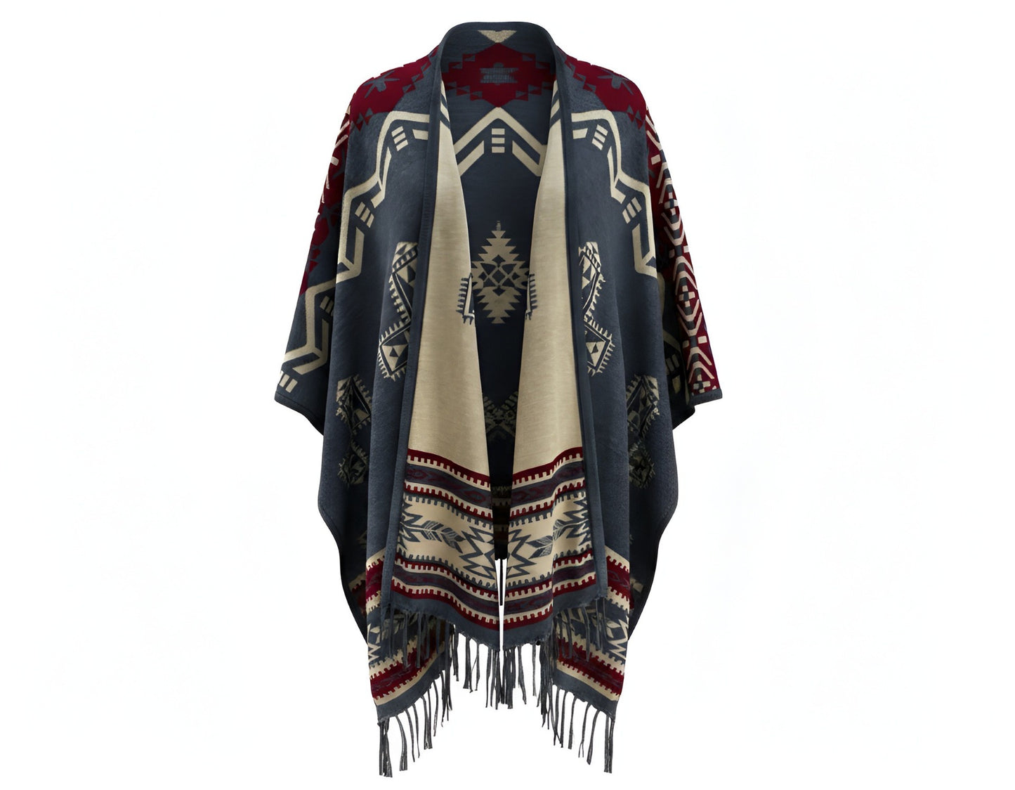 Southwest Reversible Shawl Wrap -Blue Jean