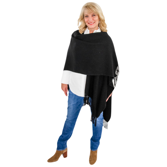 Signature Line Shawl Wrap - Black