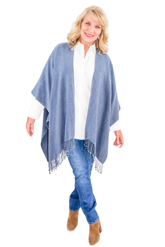 Signature Line Shawl Wrap - Denim