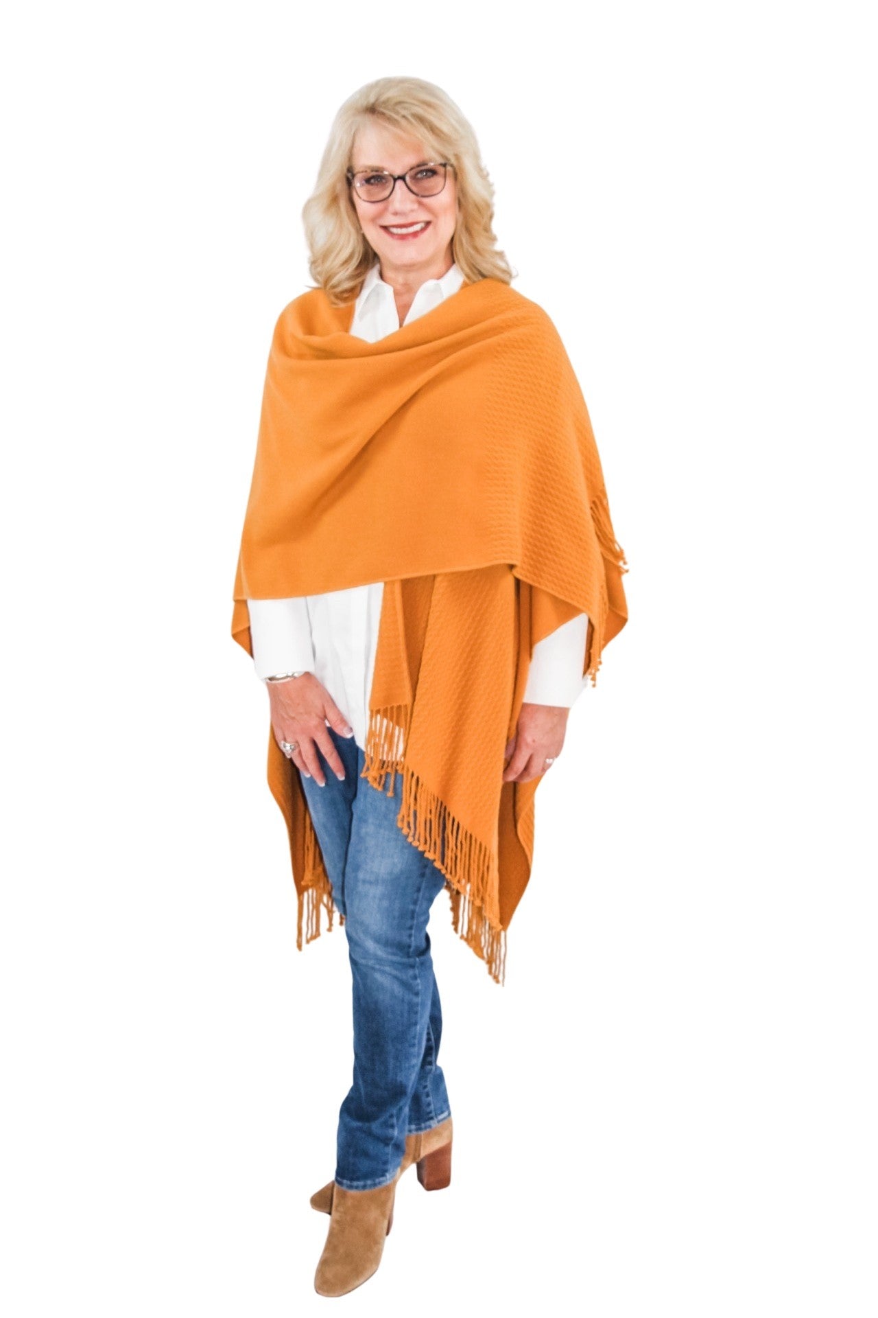 Signature Line Shawl Wrap - Mustard