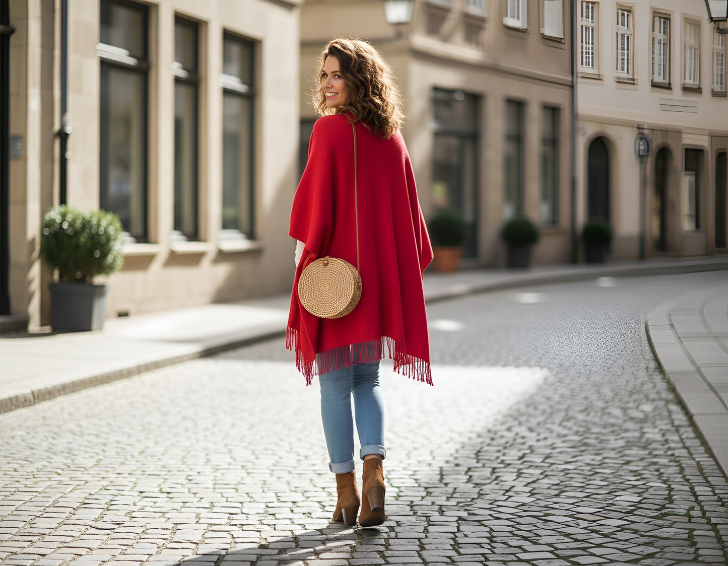 Signature Line Shawl Wrap - Red