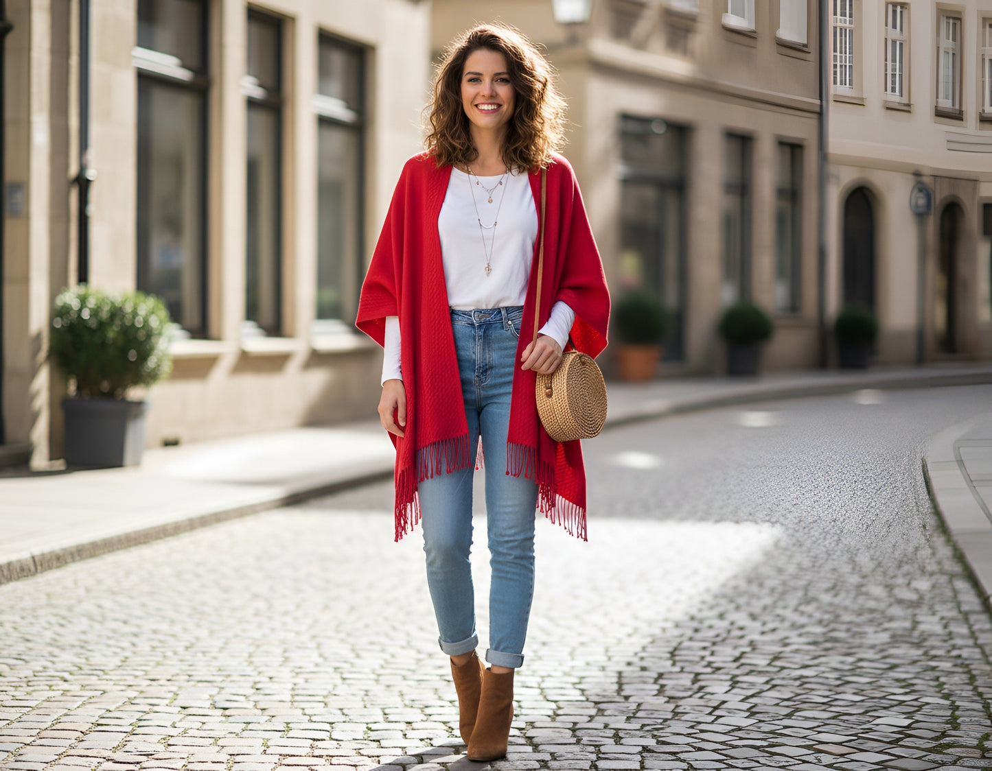 Signature Line Shawl Wrap - Red