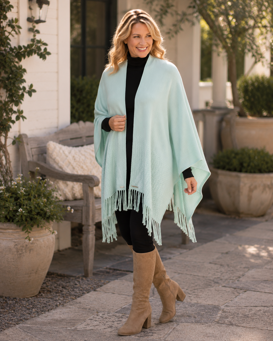 Signature Line Shawl Wrap -  Seafoam