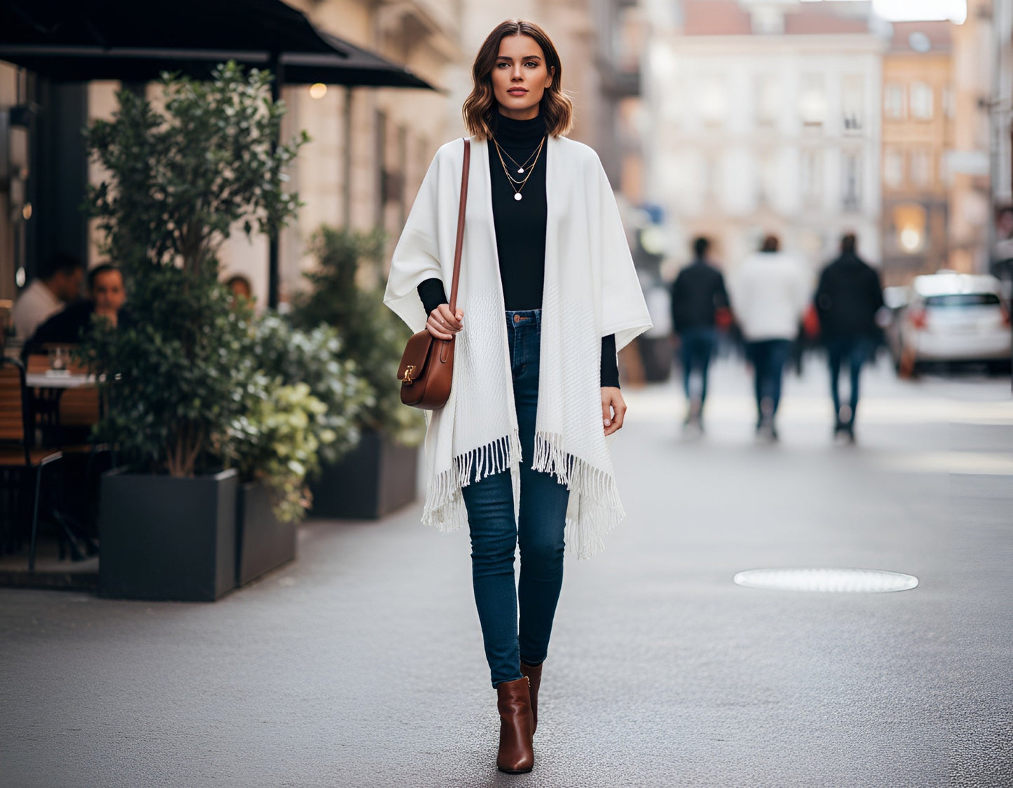 Signature Line Shawl Wrap - Winter White
