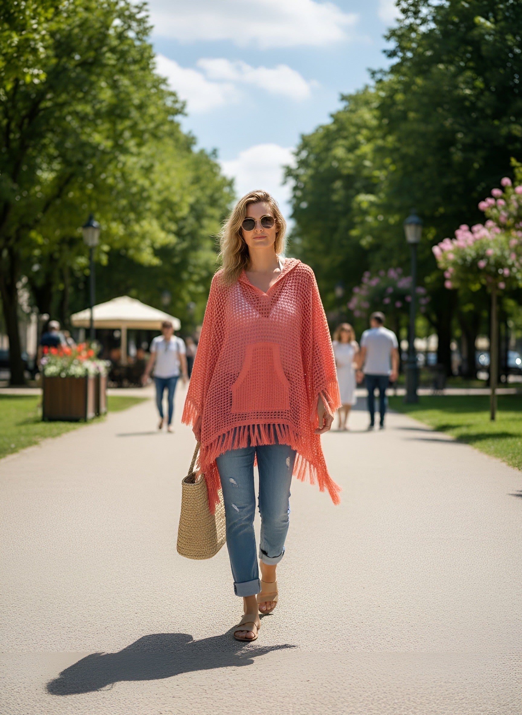 Malibu Beach Poncho-Coral