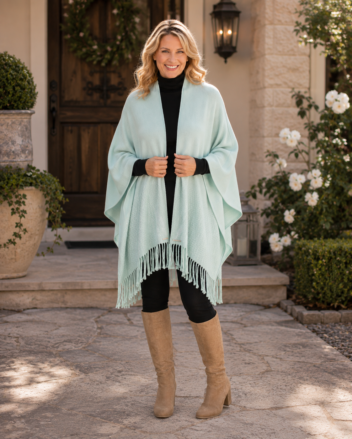 Signature Line Shawl Wrap -  Seafoam