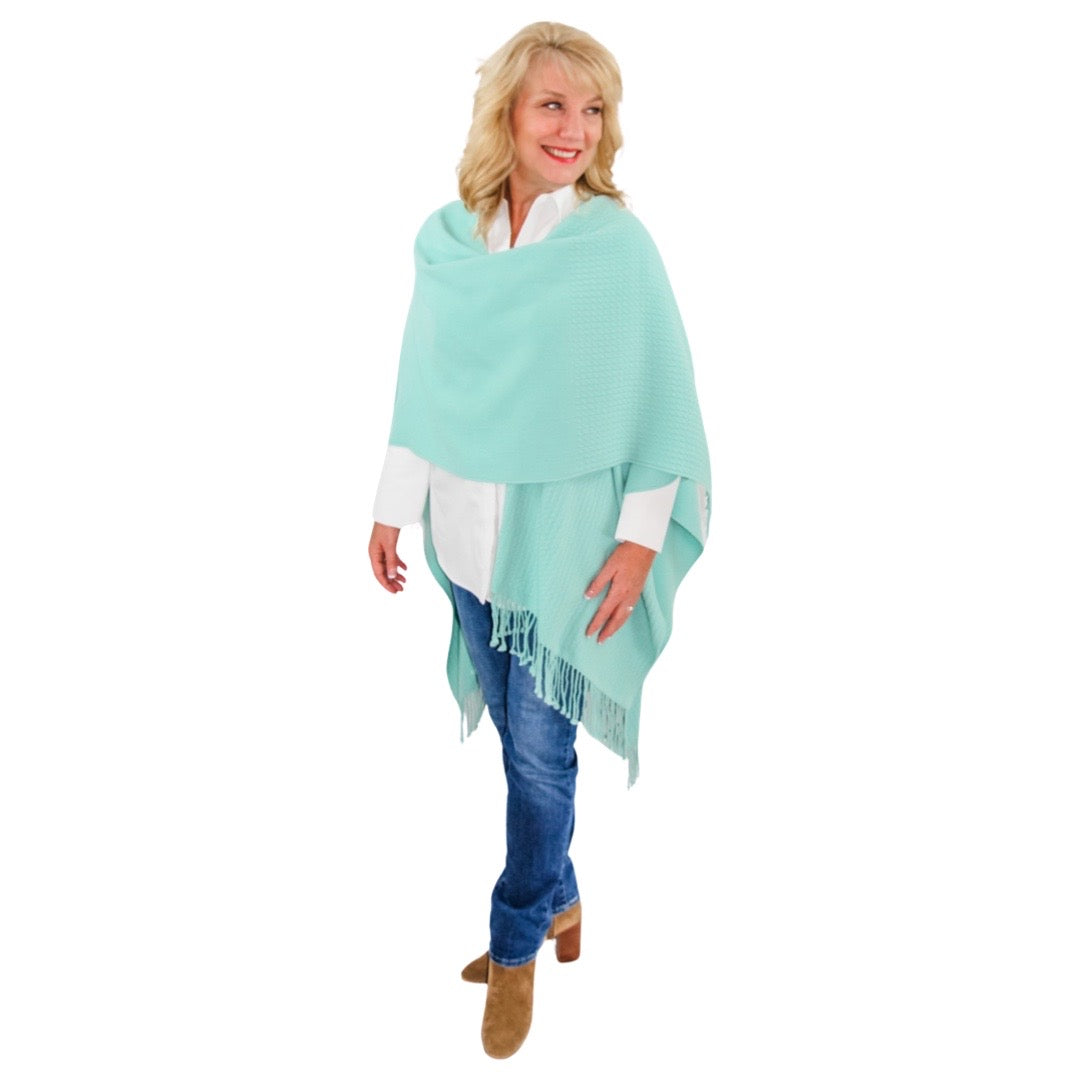 Signature Line Shawl Wrap -  Seafoam