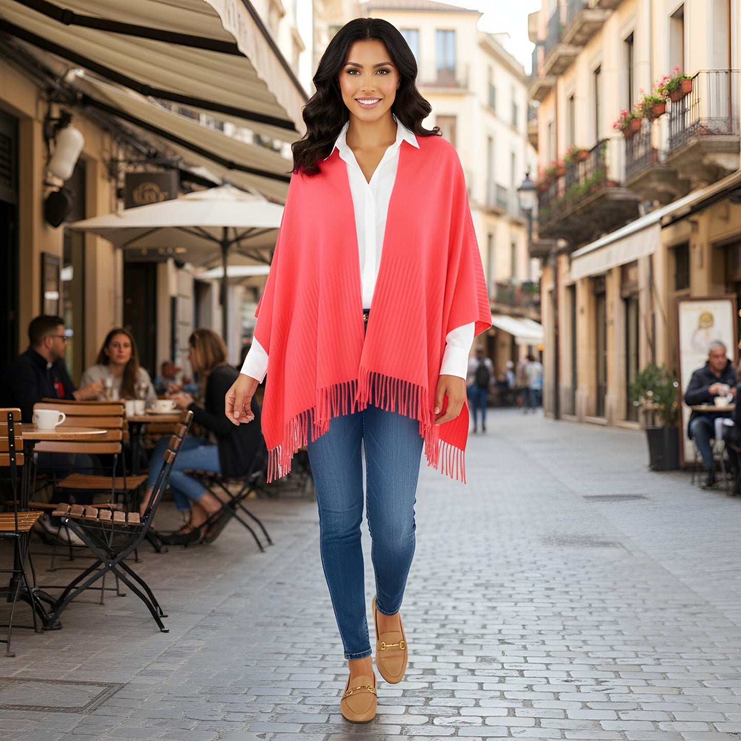 Signature Line Shawl Wrap - Hibiscus